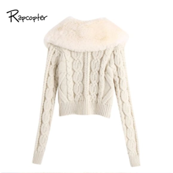 Trendy Cream Cropped Sweater - Picture 7 of 7